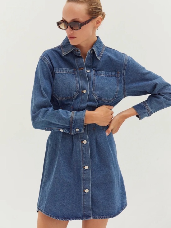 Crescent Dresses & Skirts - Crescent Zae Blue Denim Button-Front Mini Dress Western Boho Indie Sleeze